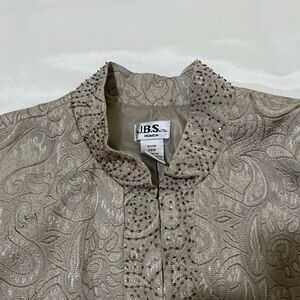 VTG Y2K Beaded Sequin Jacket Taupe Jacquard Tapestry Floral w/ Shell Lined 26W